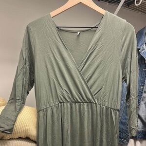 Women's Maternity Dress in Olive Green + Pinks